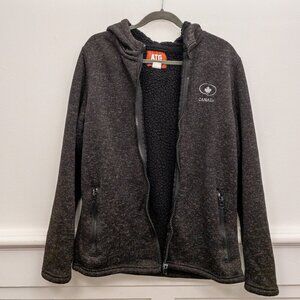 ATC Canada Full-Zip Sherpa-Lined Hoodie Jacket L Charcoal Gray Zip Pockets